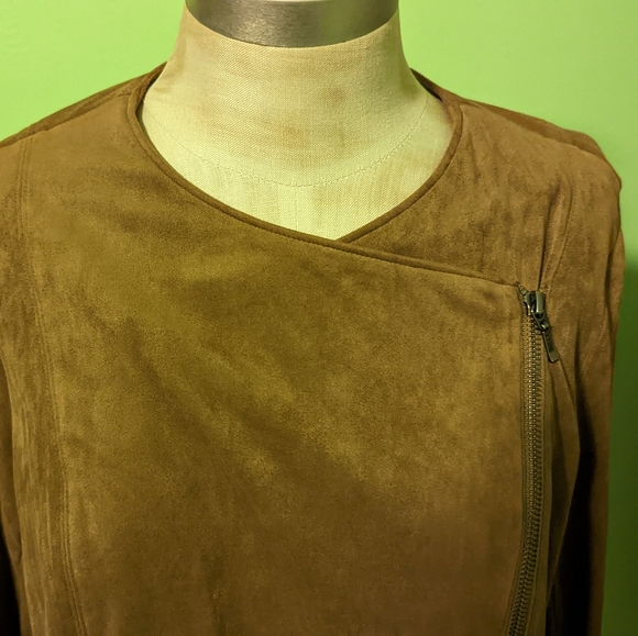 Vegan Soft Suede Asymmetrical Zipper Side Pockets Moto Jacket Womens M - Picture 2 of 7